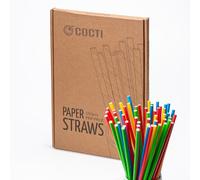 Cocti Paper Straws - Durable, Tasteless Drinking Straws for Parties, Events & Everyday Use - Biodegradable Alternative to Plastic - Sturdy Design That Won't Go Soggy - 200mm x 6mm, Mix 150pcs.