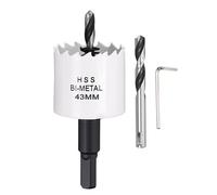 CoCud 1-11/16" (43mm) Hole Saw, M42 Bi-Metal Hex Shank Hole Cutters with 2pcs Drill Bit - Cutting Tool for Thick Metal Board Alloy Steel Plate. White