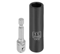 CoCud Deep 6-Point Impact Socket 3/8" Drive 11mm Metric Socket 70mm Long | with 3/8" to 1/4" Hex Shank Adapters 50mm CR-V Steel Sockets Adapter Accessory Tool Set Kit for Hex Bolts Nuts