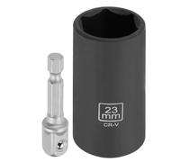 CoCud Deep 6-Point Impact Socket 3/8" Drive 23mm Metric Socket 70mm Long | with 3/8" to 1/4" Hex Shank Adapters 50mm CR-V Steel Sockets Adapter Accessory Tool Set Kit for Hex Bolts Nuts