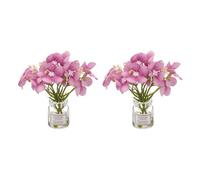 CoCud Mini Flowers Dollhouse in Vase, Silk Plastic Miniature Dollhouse Accessories with Tiny Flower Peach Pink - (Applications: for 1:12 1:8 or 1:6 Scale Fairy Micro House) 2-Pieces