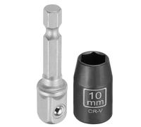 CoCud Shallow 6-Point Impact Socket 3/8" Drive 10mm Metric Socket 30mm Long | with 3/8" to 1/4" Hex Shank Adapters 50mm CR-V Steel Sockets Adapter Accessory Tool Set Kit for Hex Bolts Nuts