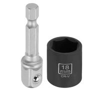 CoCud Shallow 6-Point Impact Socket 3/8" Drive 18mm Metric Socket 30mm Long | with 3/8" to 1/4" Hex Shank Adapters 50mm CR-V Steel Sockets Adapter Accessory Tool Set Kit for Hex Bolts Nuts