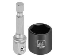 CoCud Shallow 6-Point Impact Socket 3/8" Drive 23mm Metric Socket 30mm Long | with 3/8" to 1/4" Hex Shank Adapters 50mm CR-V Steel Sockets Adapter Accessory Tool Set Kit for Hex Bolts Nuts