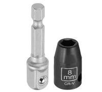 CoCud Shallow 6-Point Impact Socket 3/8" Drive 8mm Metric Socket 30mm Long | with 3/8" to 1/4" Hex Shank Adapters 50mm CR-V Steel Sockets Adapter Accessory Tool Set Kit for Hex Bolts Nuts