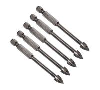 CoCud Titanium Masonry Drill Bit, 7mm Cutting Dia 78mm Length 1/4" Hex Shank Carbide Cross Tip Concrete Drill Bits Yellow - (Applications: for Wood Glass Brick Cement), 5-Pieces