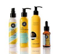 COCUNAT - Essential Curly Pack - Leave-In Conditioner + Defining Gel + Hair Serum + Fixing Spray - Curly Method - Hydrates, Nourishes, Defines, and Eliminates Frizz - No Silicones or Parabens