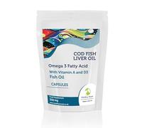 Cod Liver 550mg with Vitamin A and D3 Fish Body Oil Petrition for Cats and Dogs Pets x180 Capsules Pills UK Nutrition Health Supplements Vitamins