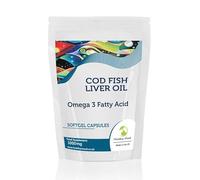 Cod Liver Oil 1000mg High Strength Cod 60 Capsules: Vitamin A, D3, Omega 3 EPA DHA Fish Oil - UK-Made Health Vitamins & Supplements