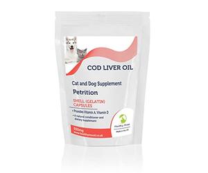 Cod Liver Oil 550mg for Pets with Vitamin A and Vitamin D3 Omega 3 EPA DHA Fish Oil 120 Capsules - Choose Your Packet Size - LetterBox Friendly UK Fast Delivery - Petrition for Dogs and Cats