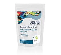 Cod Liver Oil 550mg High Strength Cod with Vitamin A and Vitamin D3 Omega 3 EPA DHA Fish Oil 60 Capsules - LetterBox Friendly UK Fast Delivery -