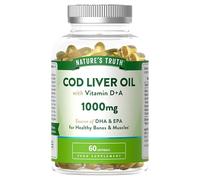 Cod Liver Oil Capsules High Strength | 1000mg | 60 Softgels with Omega 3, Vitamin D and A | Providing DHA & EPA | Nature's Truth