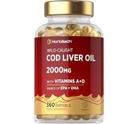 Cod Liver Oil Capsules High Strength | 2000mg | 360 Count | with Omega 3, Vitamin D and A | with 171mg of DHA and 151mg of EPA | Rich in Omega 3 Fatty Acids | by Horbaach