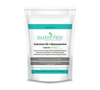 Cod Liver Oil, Omega 3 & Glucosamine High Strength 1000mg Softgels | 3 in 1 Formula | High Strength Omega-3 EPA & DHA | Halal Suitable | 12 Month Supply | UK GMP Made | Nutrivity