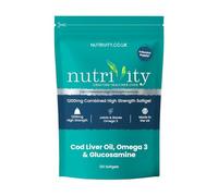 Cod Liver Oil, Omega 3 & Glucosamine High Strength 1200mg Softgels | 3 in 1 Formula | High Strength Omega-3 EPA & DHA | 4 Month Supply | Halal | Gluten & Dairy Free | UK GMP Made | Nutrivity