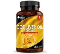 Cod Liver Oil Softgels 1000mg - 180 Cod Liver Soft gels High Strength Softgels- Cod Liver Oil Rich in Omega 3 EPA DHA Fatty Acids + Vitamins A & D, High Strength Fish Oil - UK Made, by New Leaf