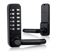 CODACE Mechanical Keyless Entry Door Lock with Keypad Door Knob, Waterproof Keypads Deadbolt Door Lock with Handle, Stainless Steel Digital Outdoor Gate Combination Door Locks Set with Keypads (Black)