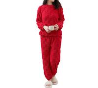 codcm Women's Fluffy Pajamas Set Soft Comfy Fleece Pj Set 2 Piece Loungewear Winter Warm Sleepwear, Red, XL