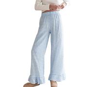codcm Womens Gingham Check Pants Y2K Bow Tie Side Split Wide Leg Lounge Pants, Blue1, Large
