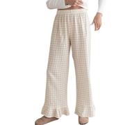 codcm Womens Gingham Pants Wide Leg Lounge Pants Y2k Plaid Print Ruffle Hem Loose Trouser, Khaki1, XS
