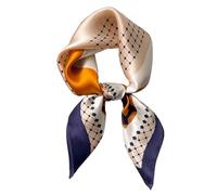 CODCOS Women's Fashion Square Silk Feeling Scarf Medium 27.5 in Silk Like Neck Scarves Satin Head Scarf Hair Wrap Bandana, 30-blue-orange Geometry, 27.5-inch 1-pack