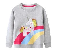 Coddkre Toddler Girls Cotton Unicorn Jumper - Crew Neck Long Sleeve Tops, 6 Years, Unicorn/Gray