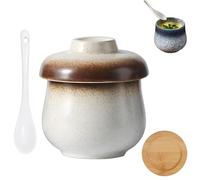 Coddled Egg Cups with Lids, 250ml Porcelain Egg Coddlers Set, Retro Table Treasure Chawanmushi Steamed Eggs Dish, Elegant Breakfast Tableware for Soft Boiled or Steamed Eggs (B)