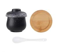 Coddled Egg Cups with Lids, Microwave Safe Porcelain Ramekins, Japanese Style Ceramic Pot for Steaming Eggs, Making Soup, Custard and Chawanmushi (Black)
