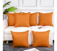Coddsmz 6 Pack Decorative 100% Cotton Pillow Covers Square Cushion Cover Solid DIY Throw Pillowcase for Home Bed Sofa Halloween Christmas,Pumpkin Orange,6 Pack-20" x 20"/50x50cm