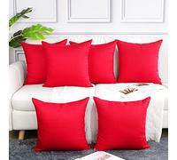 Coddsmz 6 Pack Decorative 100% Cotton Pillow Covers Square Cushion Cover Solid DIY Throw Pillowcase for Home Bed Sofa Halloween Christmas,Red,6 Pack-18" x 18"/45x45cm