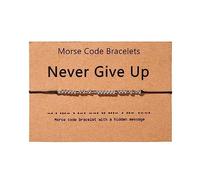 Code Bracelet for Men Women Adjustable Stainless Steel Morse Cord Friendship Bracelet Delicate Beads Bracelet Never Give Up Encouragement Jewelry Gifts for Him Her, Metal, Pearl