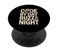 Code By Day Buzz By Night Programmer Bee Humor PopSockets Adhesive PopGrip