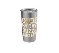 Code By Day Buzz By Night Programmer Bee Humor Stainless Steel Insulated Tumbler