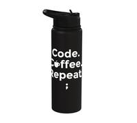 Code Coffee Repeat Programmer Motivational Coding Lover Job Stainless Steel Insulated Water Bottle