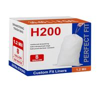 Code H 200 Count 8 Gallon Heavy Duty 1.2 Mil THICK with Reinforced Drawstring Plastic Trash Bags Compatible with simpIehuman Code H | White Garbage Can Liners 8 Gallon/30-40 Liter GRAND SAVE!