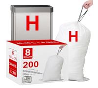 Simplelisa Code H (200 Count) 8-9 Gallon Heavy Duty Drawstring Plastic Trash Bags Compatible with simplehuman Code H | 1.2 Mil | White Garbage Can Liners 8-9 Gallon/30-35 Liter