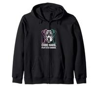Code Hard Play Fetch Harder Dog Tech Zip Hoodie
