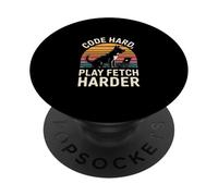 Code Hard Play Fetch Harder Programmer Dog Lover PopSockets Adhesive PopGrip