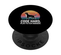 Code Hard Play Fetch Harder Programmer Dog Lover PopSockets Adhesive PopGrip
