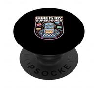 Code Is My Superpower Programmer Robot PopSockets Adhesive PopGrip