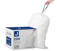 Code J (200 Count) Heavy Duty Trash Bags 1.2 Mil THICK with Reinforced Drawstring 10-10.5 Gallon/38-40 Liter Compatible with simplehuman Code J White Garbage Liners Leak-Proof & Tear Resistant