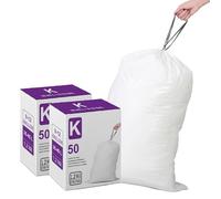Code K 2 Packs(100 Count Total) 9-12 Gallon Heavy Duty 1.2 Mil THICK Plastic Trash Bags with Reinforced Drawstring Compatible with simpleman Code K White Garbage Can Liners Leak-Proof & Tear Resistant