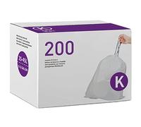Code K 200 Count Drawstring Trash Bags Compatible with simplehuman Code K | 1.2 Mil | White Garbage Can Liners 9-12 Gallon / 35-45 Liter Heavy Duty Plastic Trash Bags