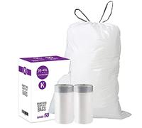 Code K (50 Count) 9-12 Gallon Heavy Duty Drawstring Plastic Trash Bags Compatible with simplehuman Code K | 1.2 Mil | White Drawstring Garbage Liners 9-12 Gallon/35-45 Liter