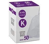 Code K 50 Count Drawstring Trash Bags Compatible with simplehuman Code K | 1.2 Mil | White Garbage Can Liners 9-12 Gallon / 35-45 Liter Heavy Duty Plastic Trash Bags