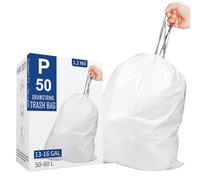 Code P (50 Count) 13-16 Gallon Heavy Duty Drawstring Plastic Trash Bags Compatible with simplehuman Code P | 1.2 Mil | White| 50-60 Liter