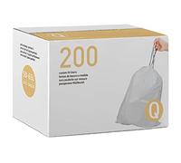 Code Q (200 Count) Heavy Duty Trash Bags 1.2 Mil | Reliable1st Compatible with simplehuman Code Q | White Drawstring Garbage Liners 13-17 Gallon | 40-65 Liter