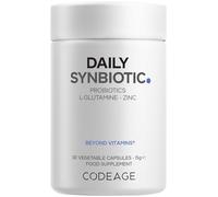 Codeage Daily Synbiotic Supplement - Prebiotics, Lactobacillus & Bifidobacterium Probiotics, L-Glutamine, Zinc L-Carnosine, DGL, Synbiotic Probiotic, BioPerine - Shelf-Stable - 30 Capsules