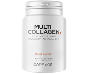 Codeage Multi Collagen Peptides Capsules, Types I, II, III, V & X, Grass-Fed & Hydrolyzed Bovine Collagen Supplement with Ashwagandha & Amla Berry, Collagen for Skin, Hair, Nails, Joints - 90 Capsules
