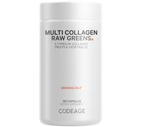 Codeage Multi Collagen Protein + Organic Raw Greens Superfood Capsules Supplement, 21 Fruits & Veggies, Grass-Fed Hydrolyzed Collagen Peptides, 5 Types All-in-One, 180 Count